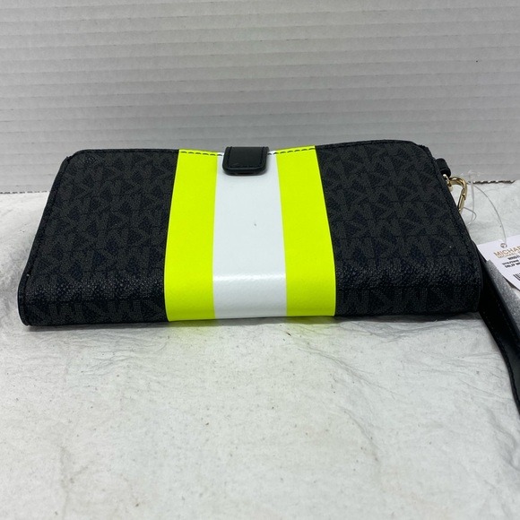 Michael Kors Continental Wristlet Wallet Logo Monogram Neon Striped NWT - Picture 2 of 14